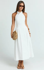 Danielle Midi Dress - Halter Neck Fit And Flare Dress in Off White