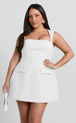 Garrett Mini Dress - Square Neck Fit And Flare Dress in White