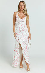 Justine Maxi Dress - Jacquard V Neck Ruffle Tiered  Dress in Romantic Ditsy Print