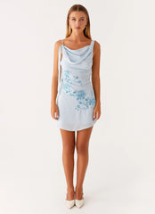 Lily Beaded Mini Dress - Pastel Blue