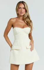 Alodia Mini Dress - Boucle Strapless Tulip Skirt Dress in Cream