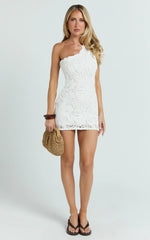 Charlene Mini Dress - Crochet Knitted One Shoulder Dress in White