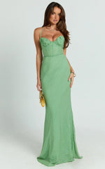 Jameela Maxi Dress - Strappy Sweetheart Neck Gathered Tie Back Dress in Green