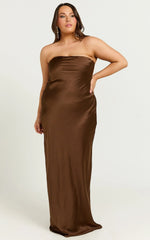 Charlita Maxi Dress - Strapless Cowl Back Satin Dress in Chocolate