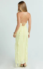 Connie Midi Dress - Ruffle Detail Dress in Lemon