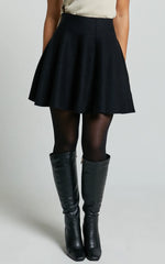 Farrah Mini Skirt - High Waisted A Line Skirt in Black