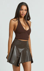Gwen Mini Skirt - Circular Cut Panel Fit And Flare Skirt in Chocolate