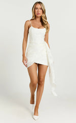 Laine Mini Dress - Jacquard Draped Dress in White