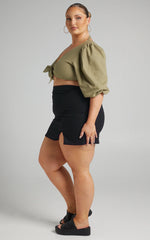 International Babe Mini Linen Blend Skirt in Black