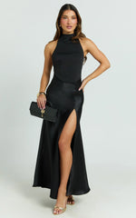 Kali Maxi Dress - High Halter Circle Skirt Dress in Black