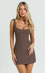 Aretha Mini Dress - Panel Dress in Mocha