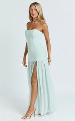 Jocelyn Maxi Dress - Strapless Ruched Fit And Flare Dress in Mint