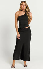 Augustine Maxi Skirt - Low Waisted Bias Cut Skirt in Black