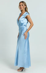 Hailey Maxi Dress - Cap Sleeve V Neck Dress in Blue