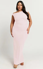 Genie Maxi Dress - Off The Shoulder Dress in Soft Pink