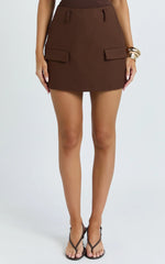 Haidy Skort - Mid Waisted Tailored Mini Skort in Chocolate
