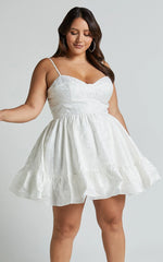 Kena Mini Dress - Jacquard Bustier Dress in White