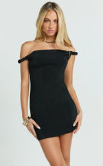 Isabel Mini Dress - Twist Off Shoulder Bodycon Dress in Black