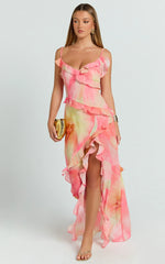 Adele Maxi Dress - Strappy V Neck Ruffle Tiered Dress in Regency Print
