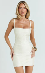 Joanne Mini Dress - Fringe Detail Bodycon Dress in Ivory