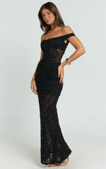 Brenda Maxi Dress - Lace Scoop Neck Keyhole Bodycon Dress in Black