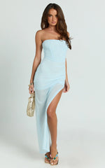 Cannes Maxi Dress - Strapless Contrast Georgette Scarf Tie Bodycon Dress in Ice Blue