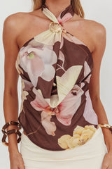 Wisteria Cowl Halterneck Top Floral Brown