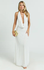 Bettina Maxi Dress - Low Cowl Neck Halter Bodycon Dress in Off White