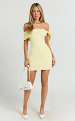 Cecilia Mini Dress - Off Shoulder Tie Detail Dress in Lemon