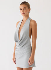 Atenea Cowl Mini Dress - Silver