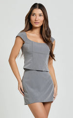 Pauline Mini Skirt - Tailored Column Mini Skirt in Grey