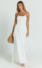 Rammy Maxi Dress - Sleeveless Shirred Dress in White