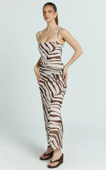 Gwendolyn Maxi Dress - Zebra Bias Spaghetti Strap Dress in Choc Zebra