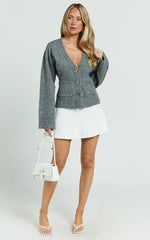 Danielle Mini Skirt - High Waist Pleated Knit Skirt in Cream
