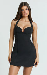 Effie Mini Dress - Halter Sweetheart Neck A Line Dress in Black