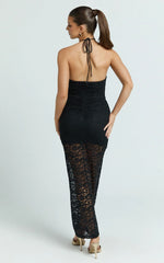 Andrea Maxi Dress - Lace Halter Bodycon Dress in Black