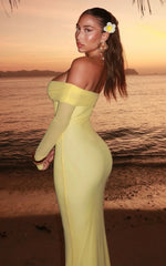 Bethanie Maxi Dress - Off The Shoulder Mesh Dress in Lemon
