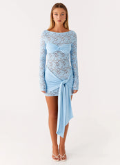 Consie Long Sleeve Mini Dress - Pale Blue