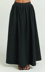 Preston Maxi Skirt - Gathered Waist Full Skirt in Black