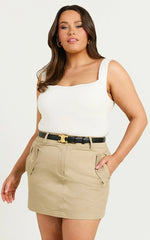 Anna Mini Skirt - High Waisted Cargo Pencil Skirt in Sand
