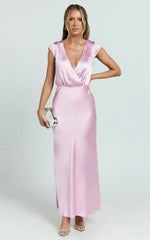 Hailey Maxi Dress - Cap Sleeve V Neck Dress in Pink