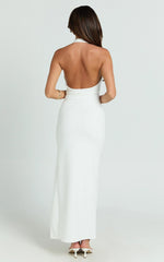 Ruby Maxi Dress - Halter Scoop Neck Low Back Bodycon Dress in White