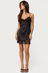 Asymmetric Lacey Satin Effect Mini Dress
