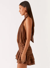 Willow Chiffon Mini Dress - Chocolate