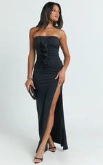 Edeline Maxi Dress - Strapless Sweetheart Ruched Bodycon Dress in Black