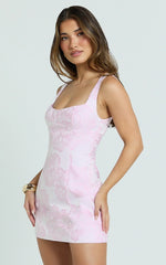 Orla Mini Dress Jacquard Scoop Neck Fitted Dress in Pink