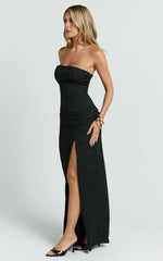 Berri Maxi Dress - Strapless Jacquard High Split Dress in Black