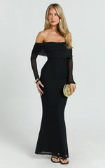 Bethanie Maxi Dress - Off The Shoulder Mesh Dress in Black