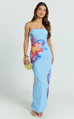 Jenny Maxi Dress - Strapless Mesh Bodycon Dress in Electric Print