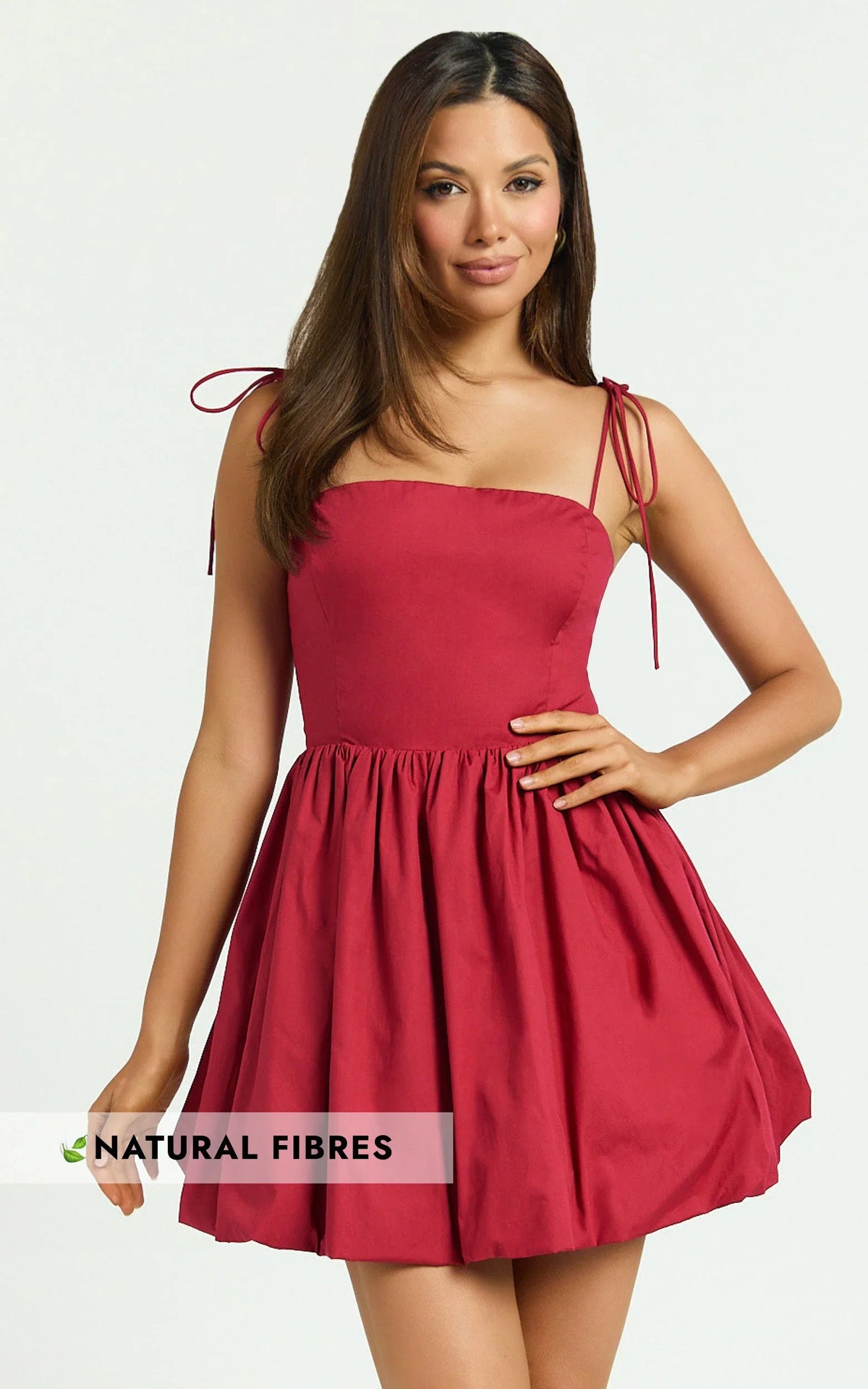 Kimberly Mini Dress - Square Neck Bubble Hem Dress in Red